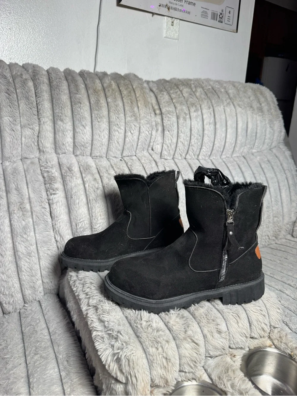 Men's Black Suede Zip-Up Fur-Lined Ankle Boots